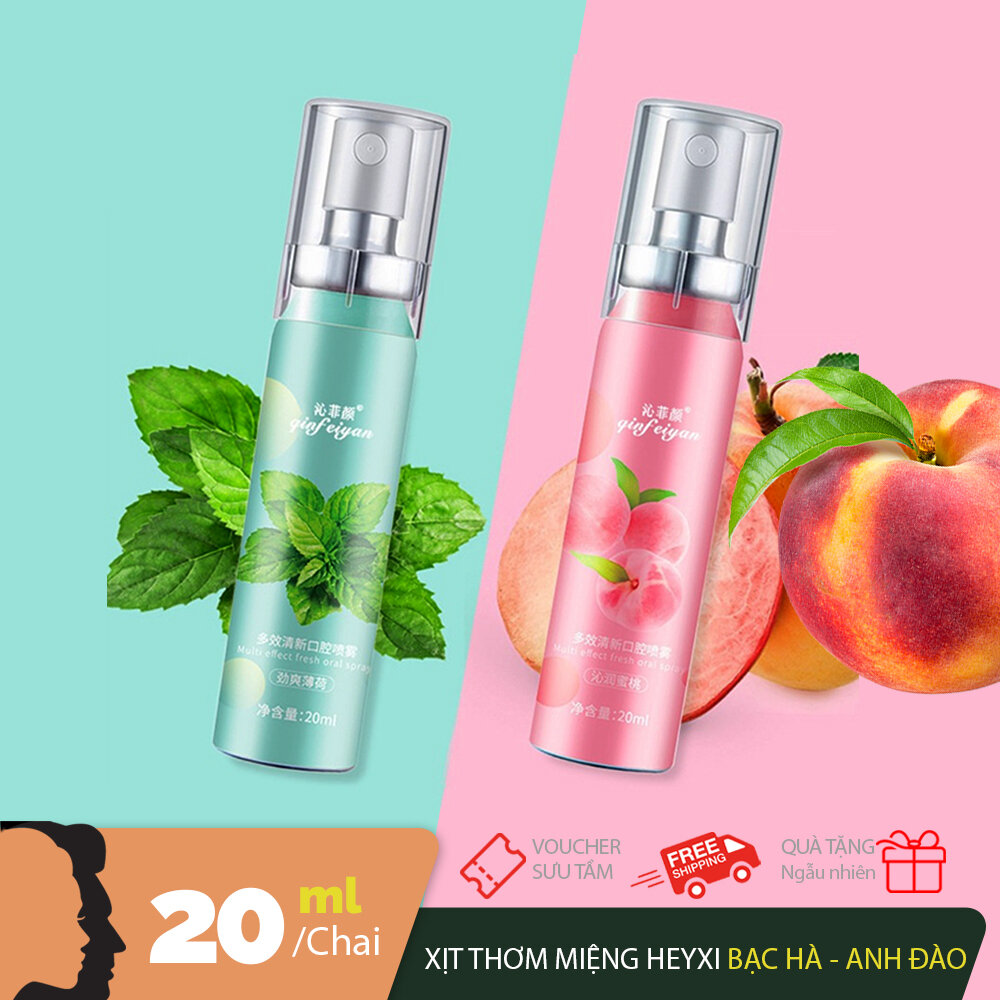 Xịt thơm miệng HEYXI thảo mộc hương Bạc Hà và Đào chai 20ml