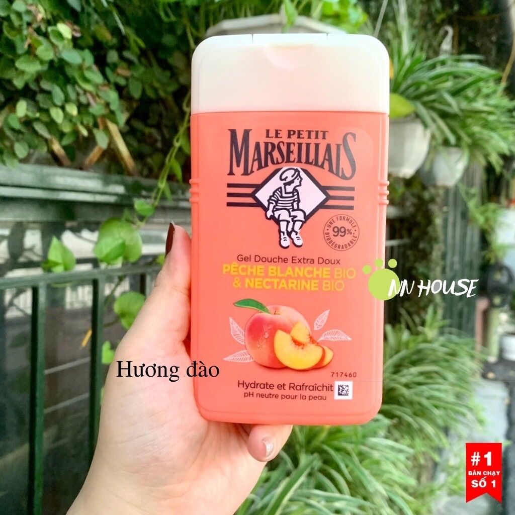 Sữa tắm dưỡng ẩm Le Petit Marseillais 250ml hữu cơ hương đào làm sạch da, bath dưỡng da, gel tắm bio thiên nhiên NN HOUSE