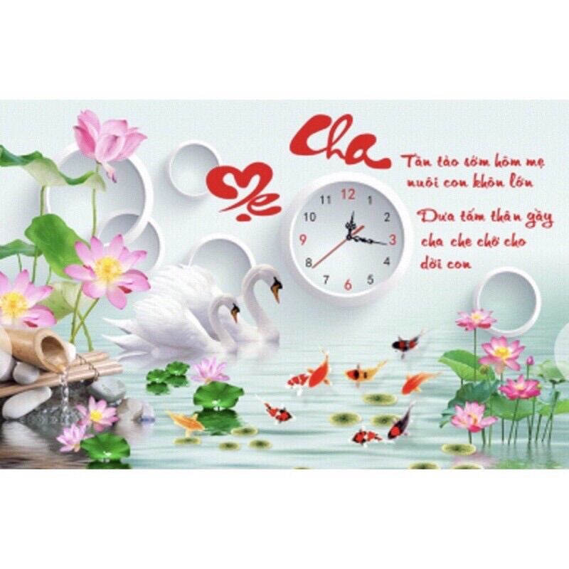 Tranh đính đá Đồng Hồ CHA MẸ LG1635/ 75x50cm/ Chưa đính đá