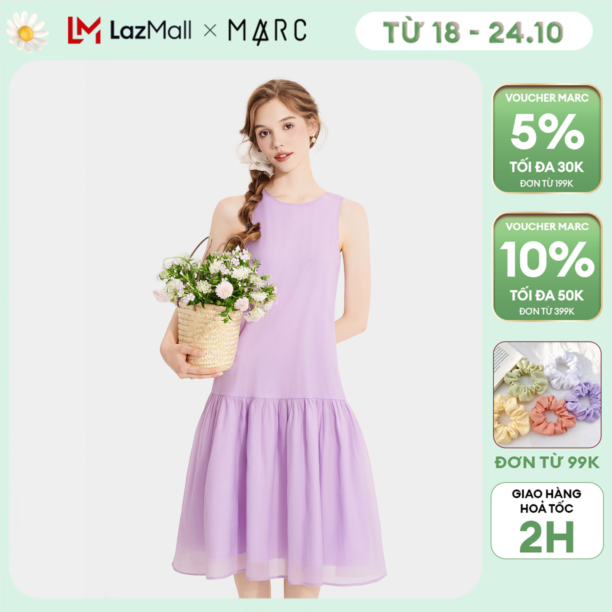 COD[18 - 24.10 | VOUCHER 50K] Đầm midi form suông sát nách thắt nơ lưng Nữ MARC FASHION CBLH073023FDGVGHFGJFGOPID