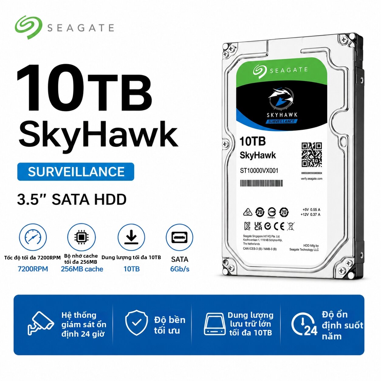 Seagate | Seagate Hdd-10Tb Cctv Dedicated Hard Disk 10000Gb 8Tb 3.5-Inch Giá 23,688,750 Đồng*Miễn phí vận chuyển