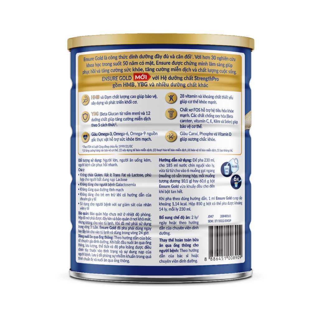 Sữa bột Ensure Gold hương vani (HMB) 800g
