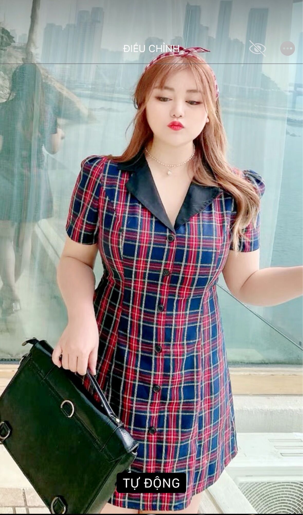 Đầm caro cổ Vest Big size