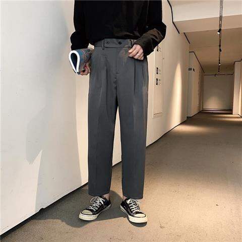 Hong Kong Style Spring Draping Effect Suit Pants Men's Korean Style Loose Straight Cropped Wide-Leg Pants Casual All-Matching Suit Pants Fashion
