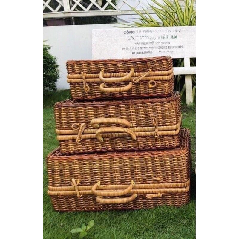 Vali mây xách tay đan thủ công - trang trí mây tre đan - mây decor - vali mây trang trí đan trà - decor mây tre đan