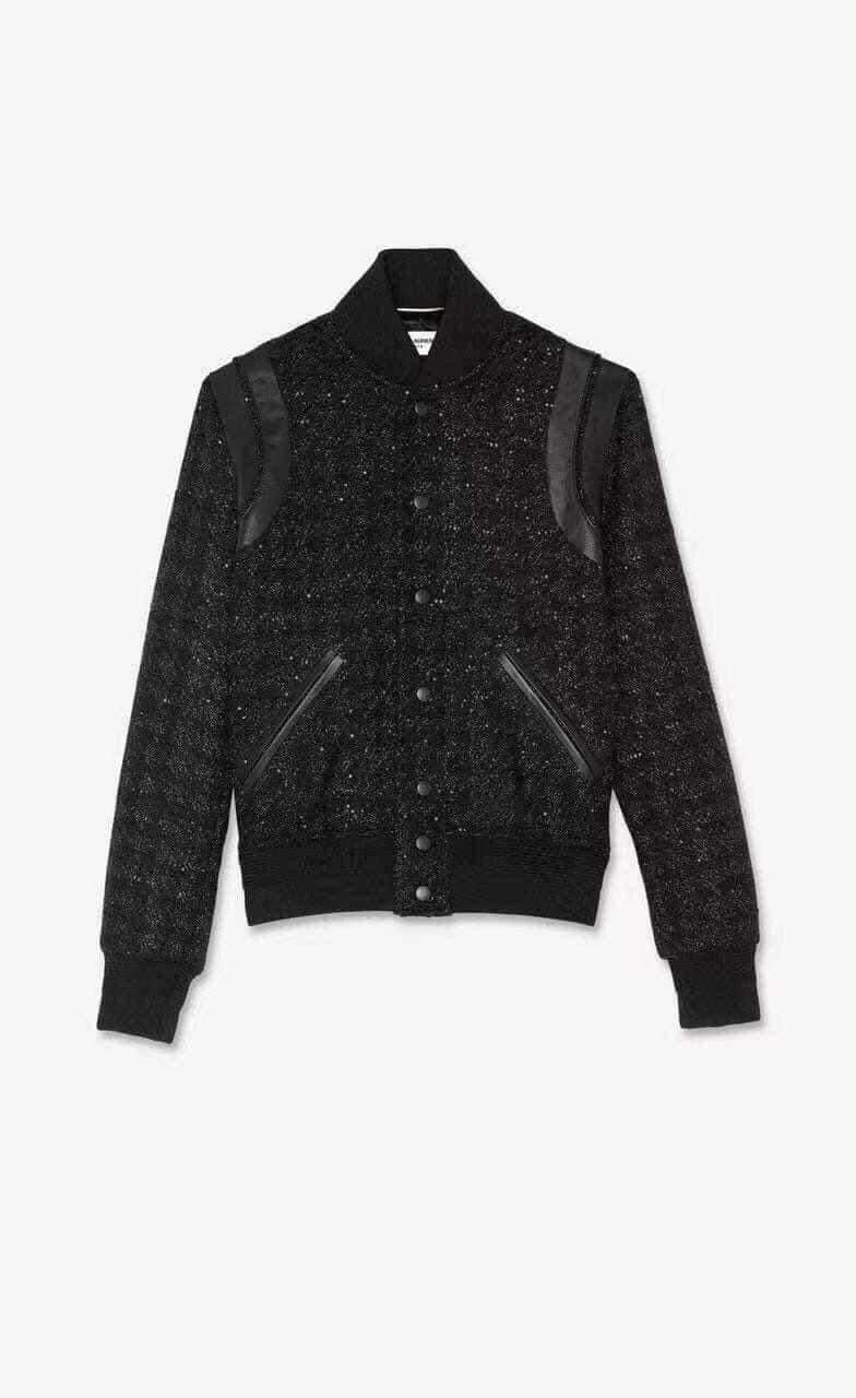 Áo Bomber Kim Tuyến Đen Viền Da Cao Cấp (Ảnh Thật)