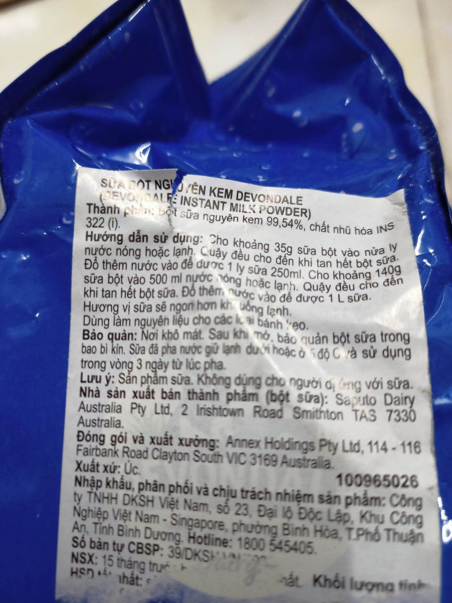 SỮA  BỘT 1KG DEVONDALE- ÚC NK.DATE TT6/26