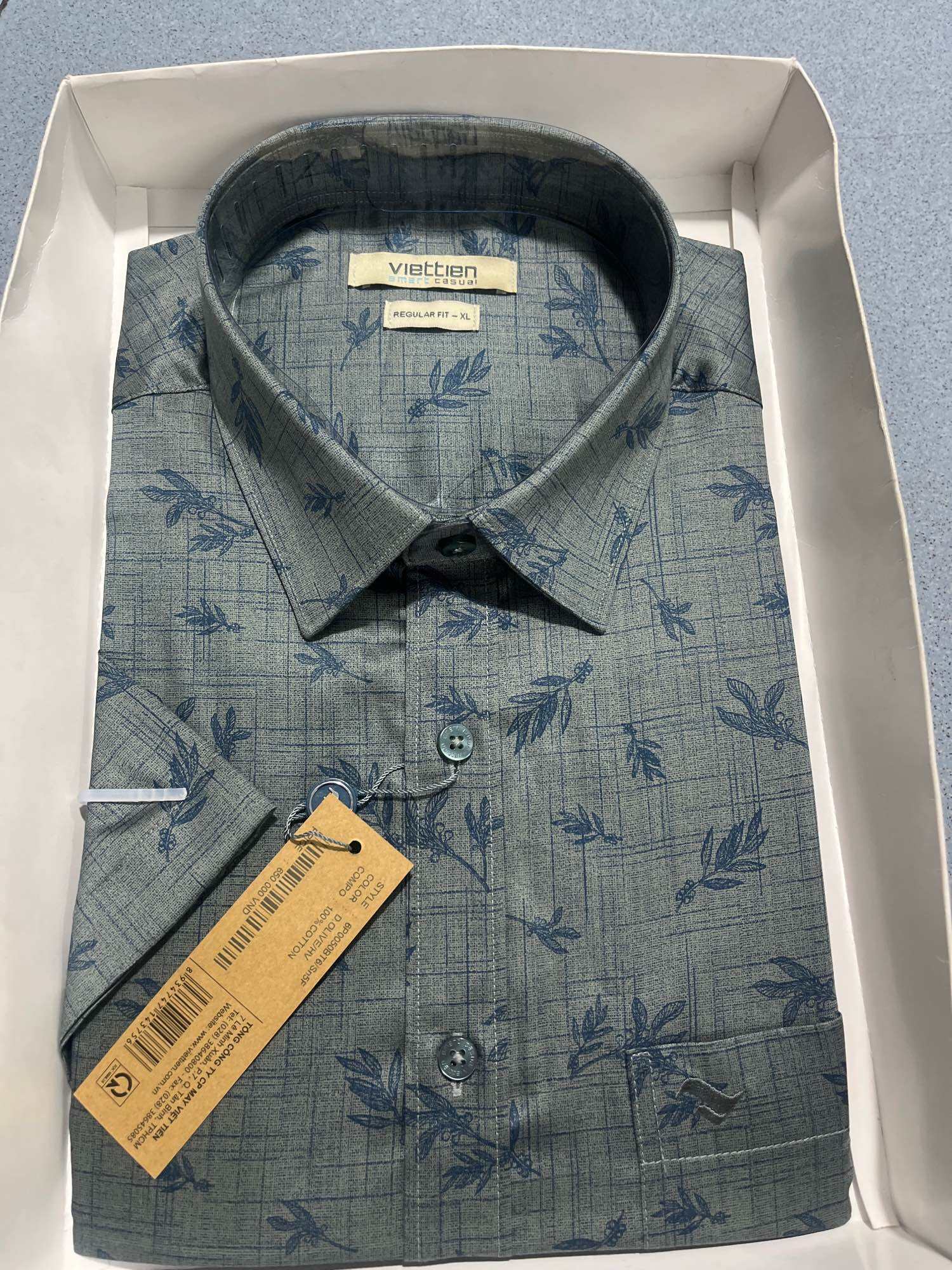 Áo sơ mi viettien ngắn tay lai ngang (regular fit) dáng hơi ôm (6P0050)