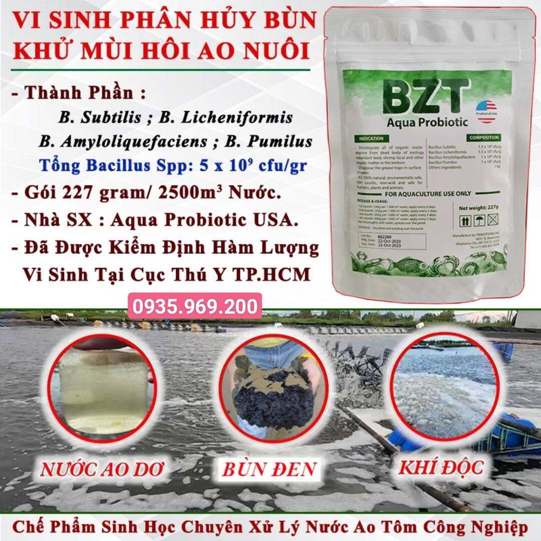 Vi sinh BZT Aqua Probiotic  xử lí nước đáy ao , phân hủy bùn khử mùi hôi ao nuôi tôm/cá  # vi sinh BZT xanh 227gram