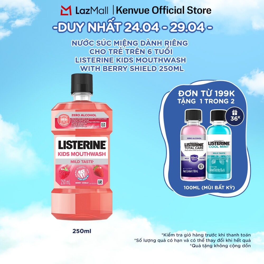 Nước súc miệng Listerine Kids Mouthwash with berry shield dành riêng cho trẻ trên 6 tuổi 250ml