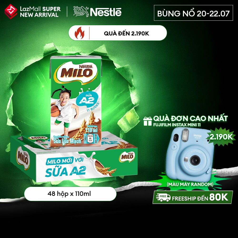 [SẢN PHẨM DATE 07.08] [FREESHIP TOÀN QUỐC] Sữa Lúa Mạch Nestle MILO với sữa A2 MỚI thùng 12 x 110ml (12x4x110ml)