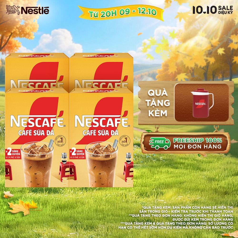 [ƯU ĐÃI THÁNG 10] [FREESHIP HCM] Combo 4 Hộp Cà phê sữa NESCAFÉ Cà Phê Sữa Đá (Hộp 10 gói x 24 g)
