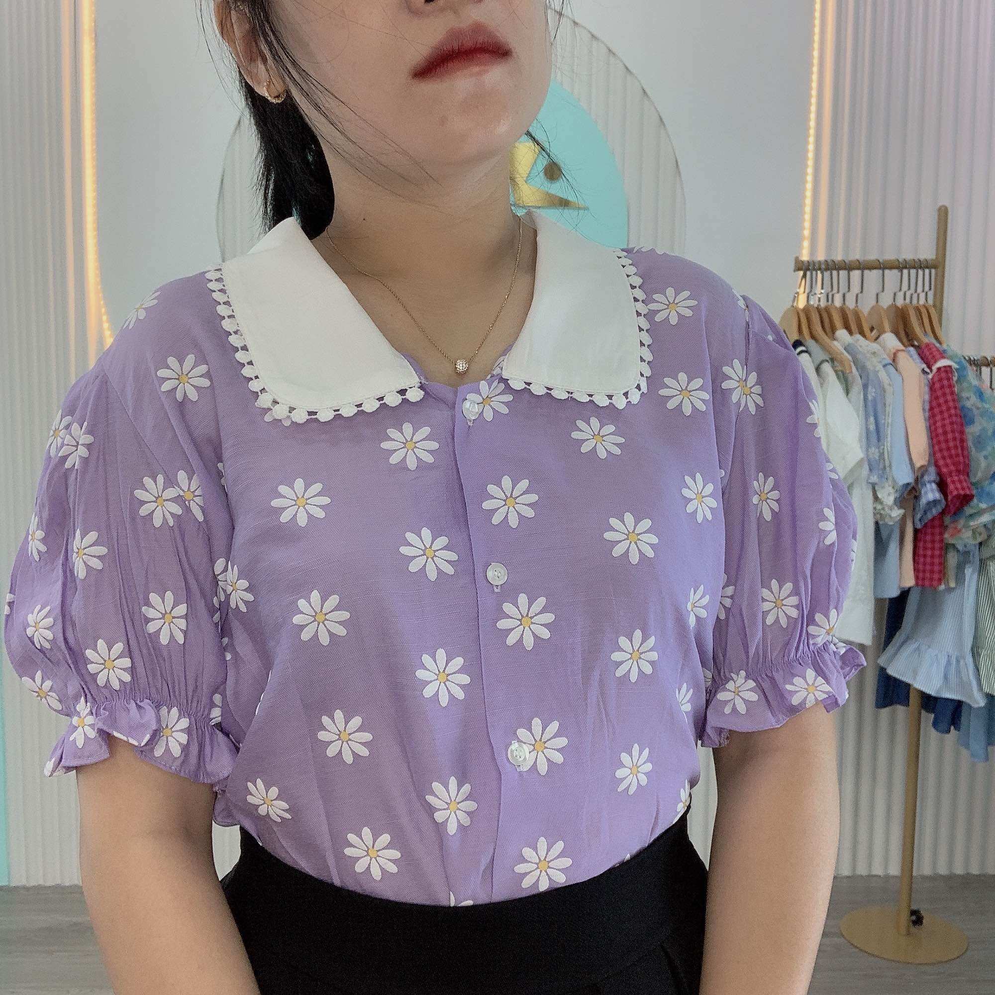 ÁO SƠ MI HOA CÚC CỔ SEN (MS91)