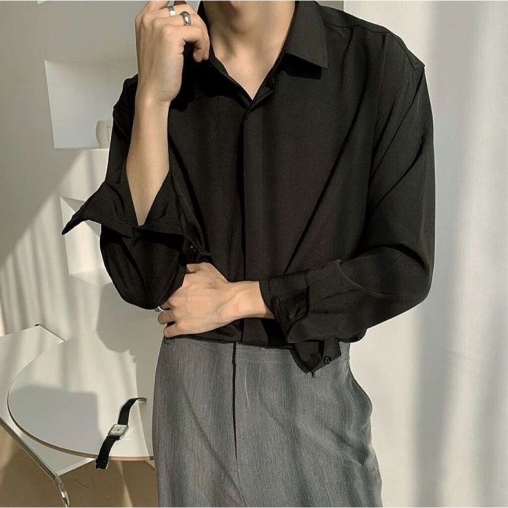 Áo sơmi nam GIẤU NÚT,vải lụa cao cấp Hàn Quốc