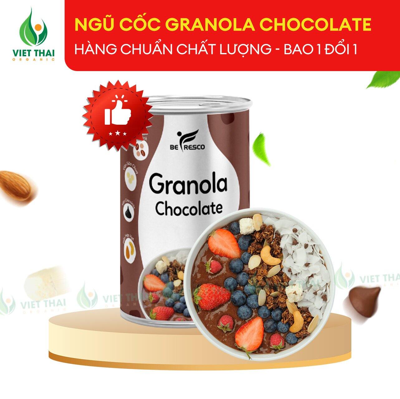 Ngũ Cốc Granola Chocola Ăn Sáng Giảm Cân Mix Sữa Chua Trái Cây Hoa Quả (300G) - Việt Thái Organic