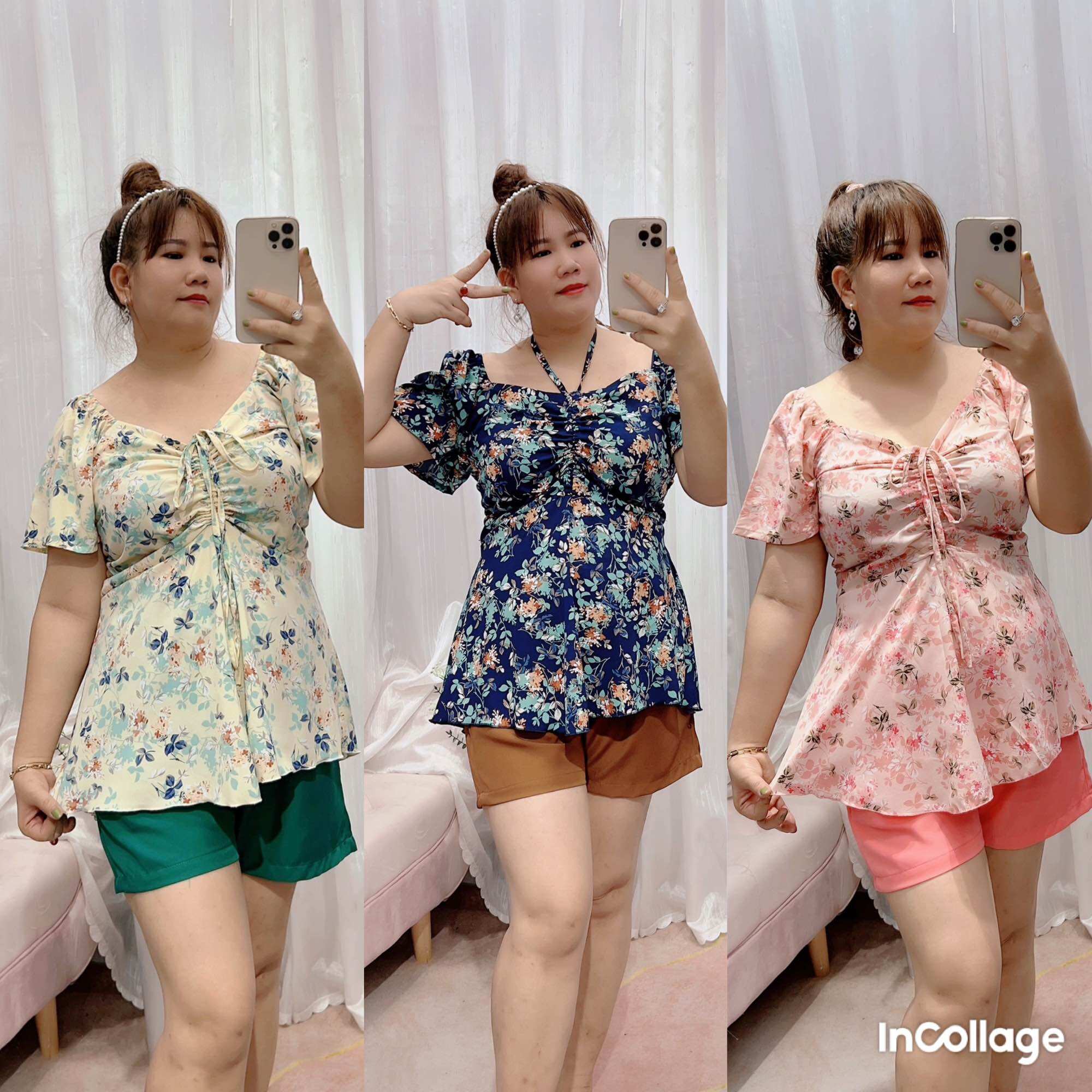 Bộ đùi áo hoa phối quần đùi dáng a bigszie 68-95kg