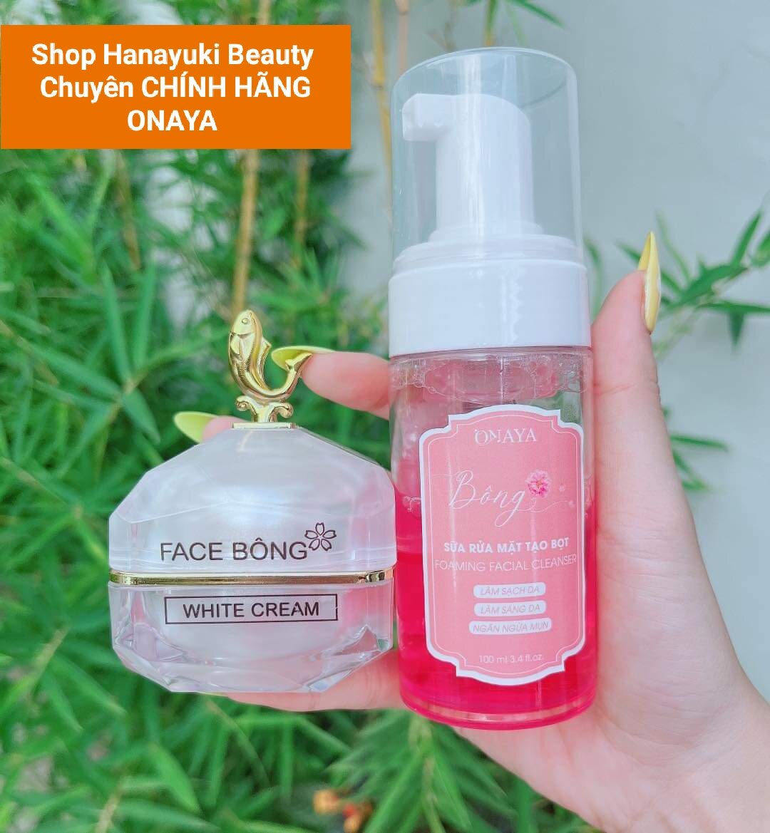 Combo kem face bông onaya 30ml + sữa rửa mặt tạo bọt onaya 100ml giúp da trắng hồng mịn màng, ngừa mụn, cấp ẩm phục hồi