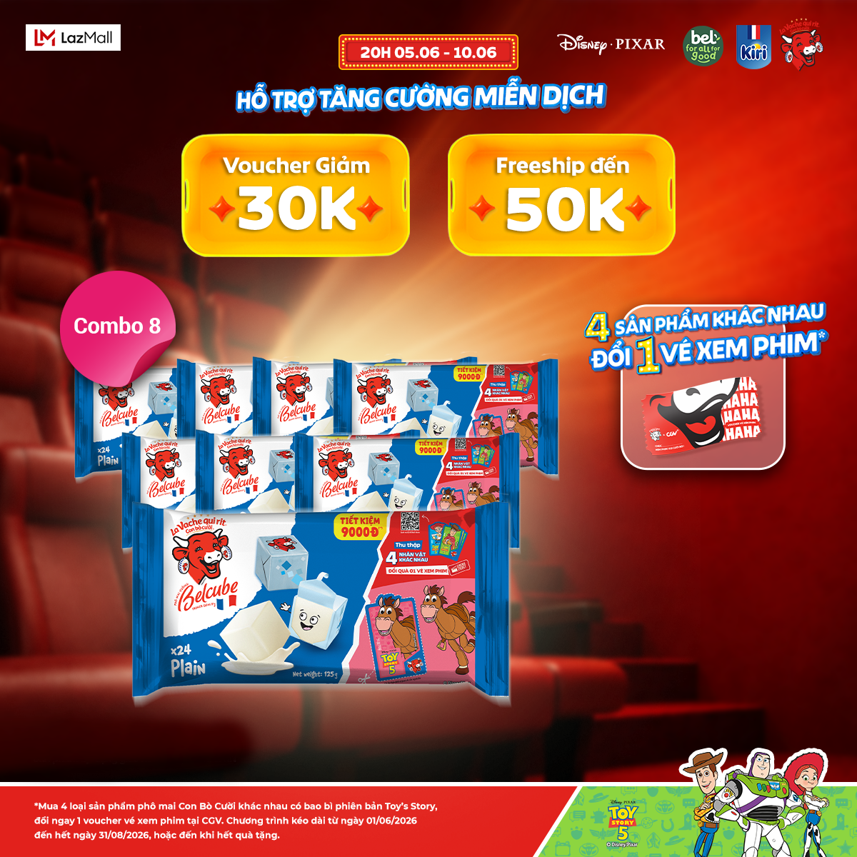 Combo 8 phô mai vuông Belcube vị sữa 24C 125Gx15