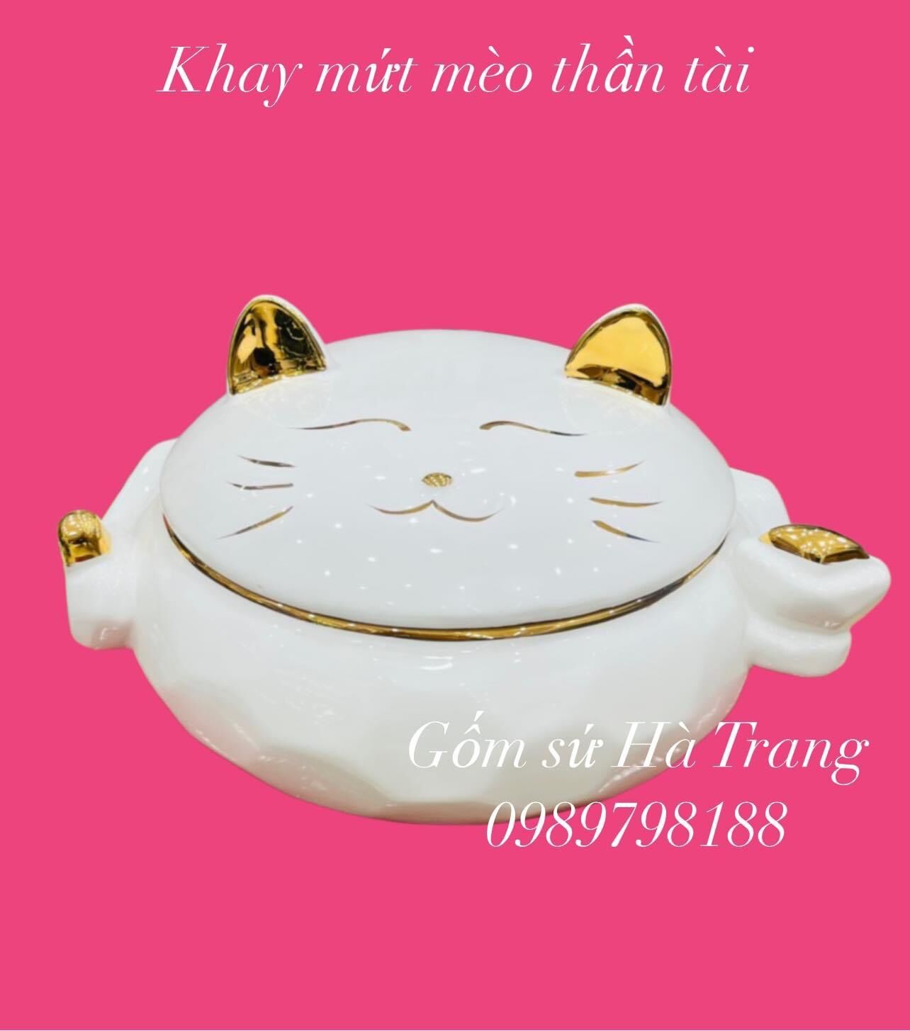 Khay mứt mèo thần tài gốm sứ cao cấp