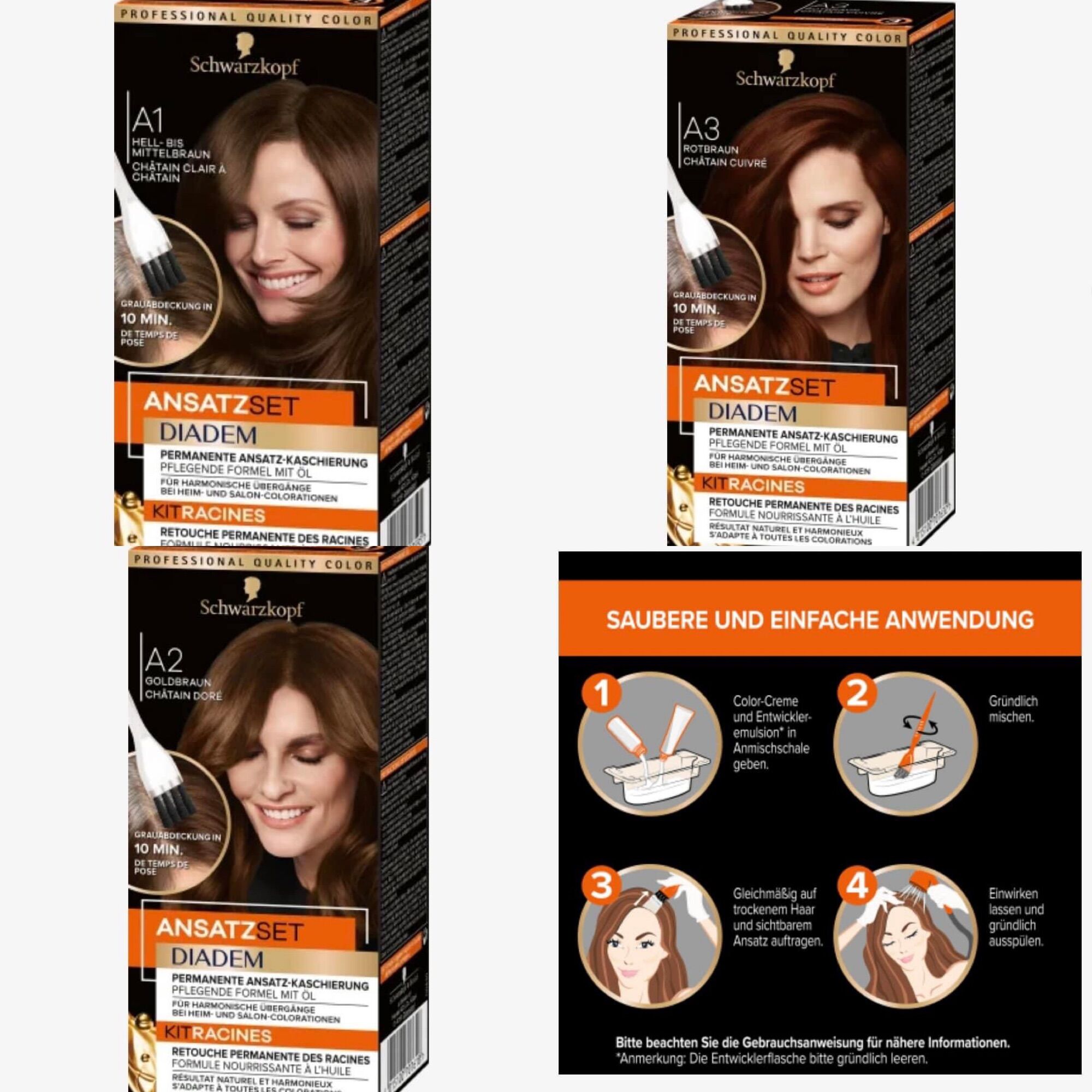 Thuốc nhuộm dặm chân tóc bạc hiệu Schwarzkopf Diadem AnsatzSet . Made in Germany