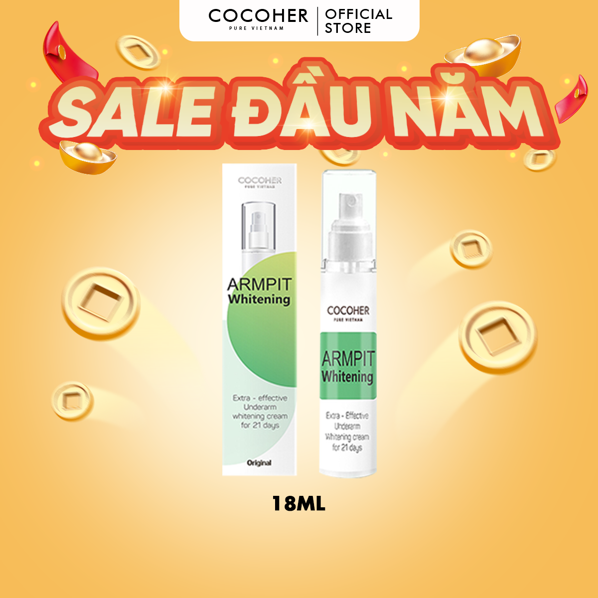 Thanh Dưỡng Trắng Nách COCOHER 18ml Hỗ Trợ Dưỡng Da Sáng Mịn, Mờ Thâm, Se Khít Lỗ Chân Lông, Khử Mùi Khô Thoáng