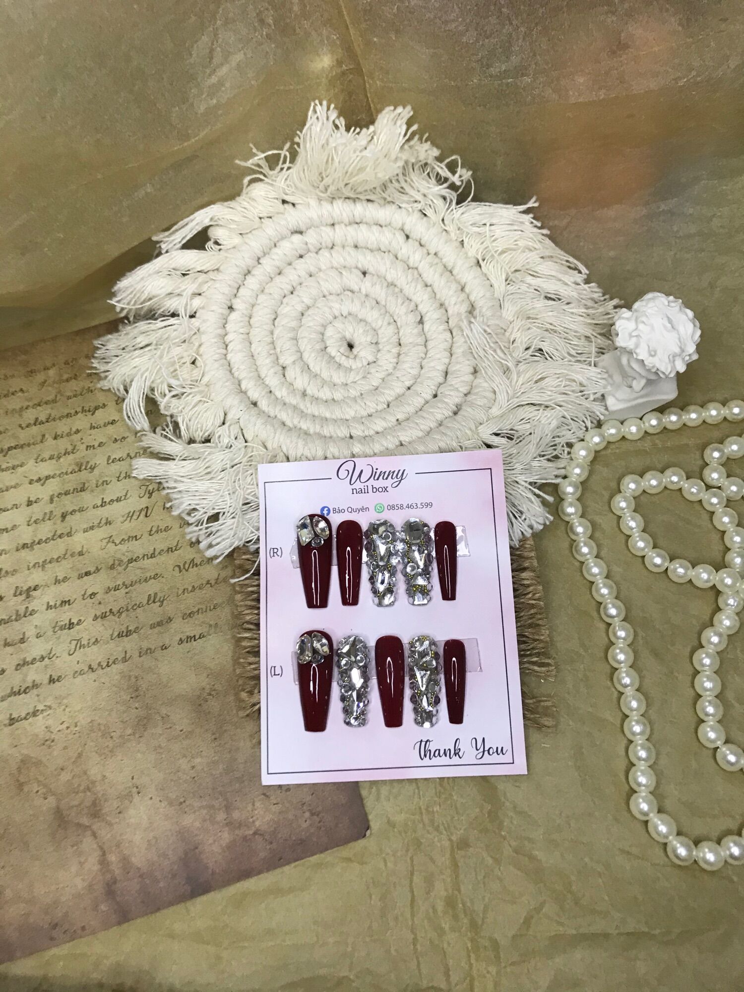 Nailbox móng up móng giả đỏ đính đá cao