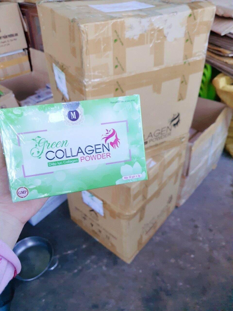 Trà diệp lục Green Collagen Powder cào mã