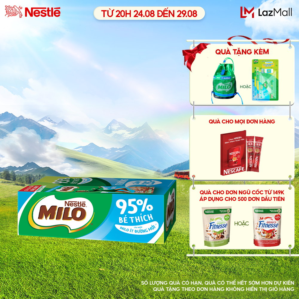 Sữa lúa mạch nestlé® milo® ít đường thùng 48 hộp x 180ml
