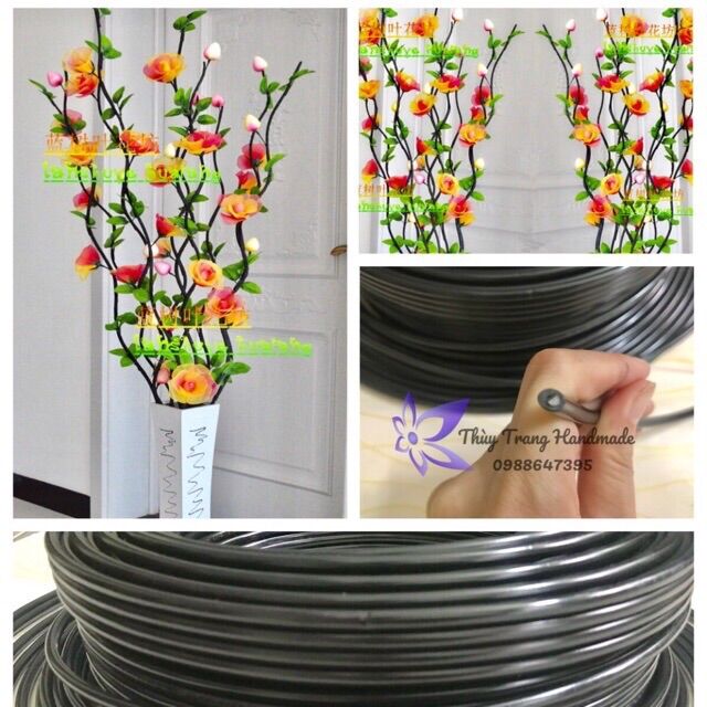 3 mét Cành thép bọc nhựa (uốn cong được) đường kính 4mm làm cành hoa giấy, hoa voan