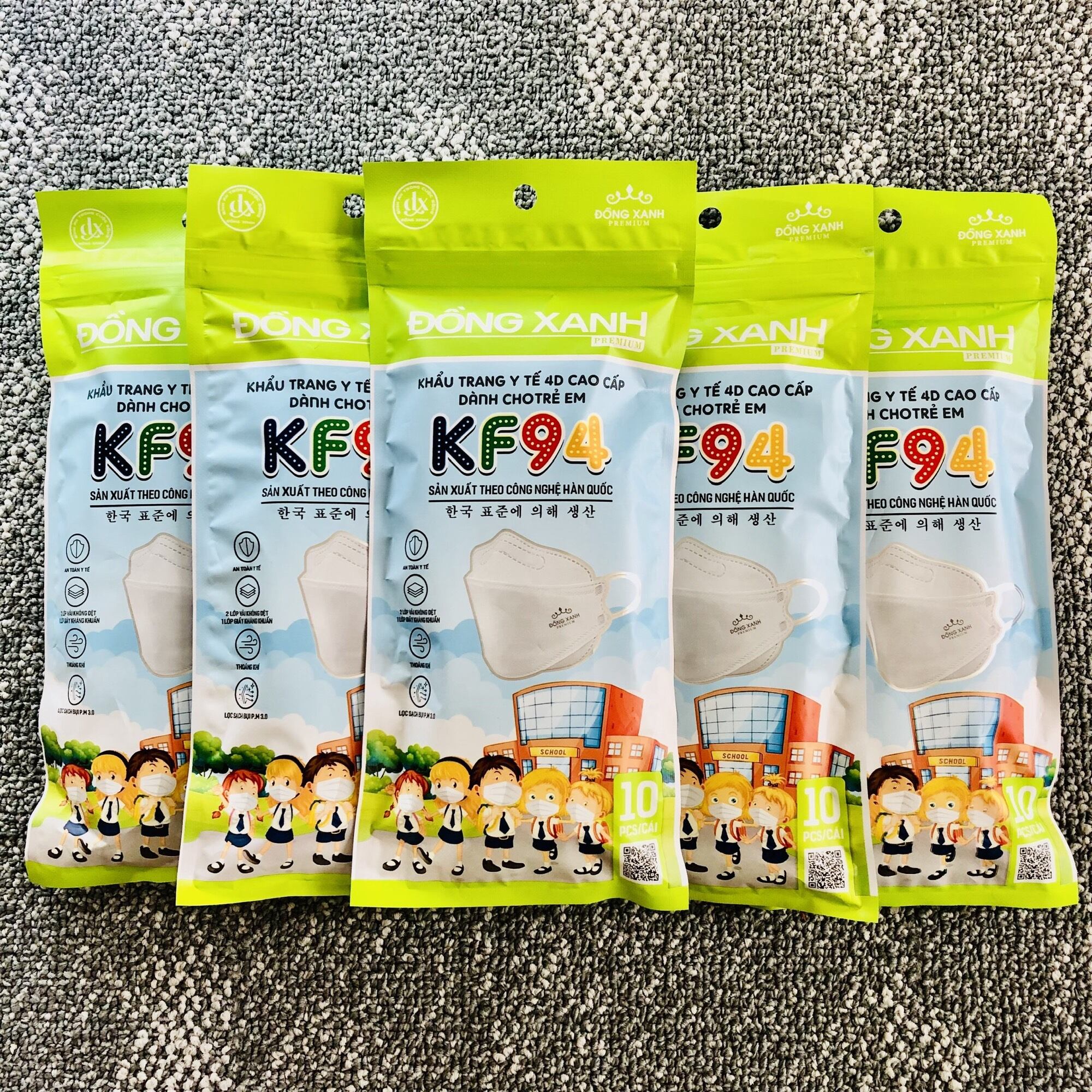 TÚI KHẨU TRANG KF94 TRẺ EM ĐỒNG XANH PREMIUM 10 CÁI TÚI