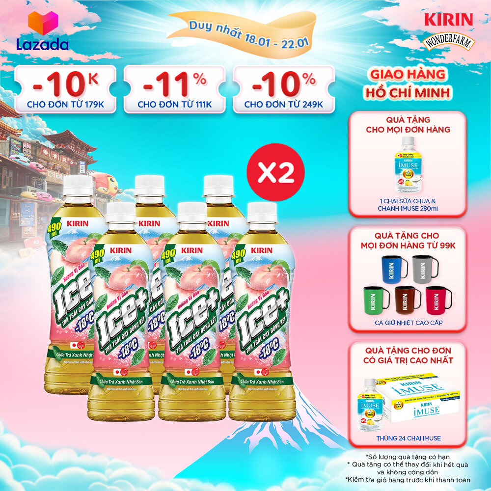 [Duy nhất 25.02 - 28.02]  [Giao hàng Hồ Chí Minh] Combo 2 Lốc 6 - KIRIN Ice+ Trà Trái Cây Đông Kết - 18 độ C Hương Vị Đào