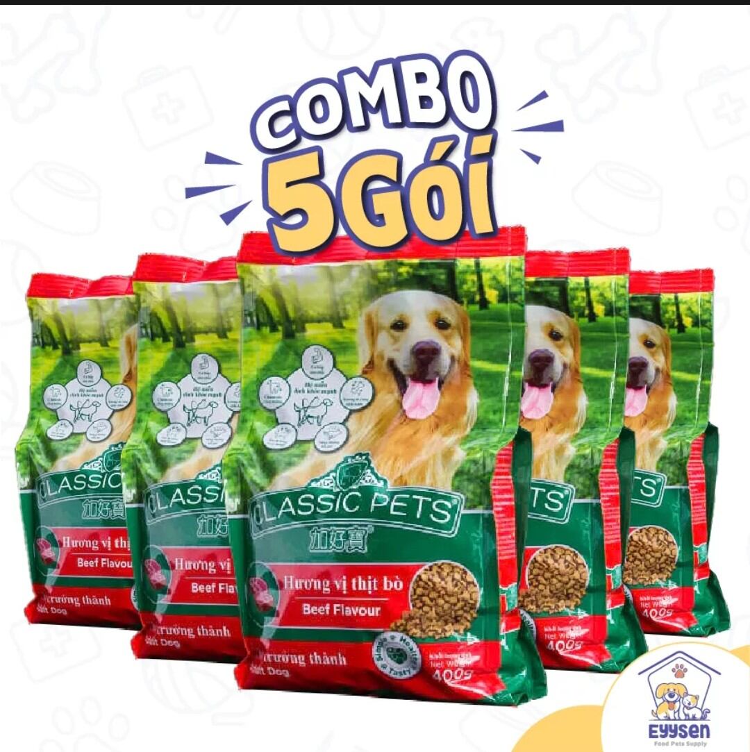 [Giá Sỉ + Miễn Ship] Set 5 Gói Thức ăn dạng hạt cho chó trưởng thành vị Bò Mỹ  Claaasic Pets Thái Lan