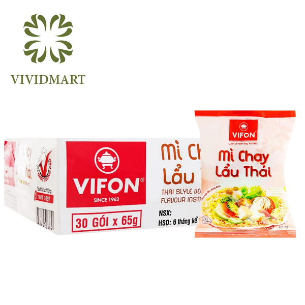 [BOX OF 30 PACKAGES] - VIFON - INSTANT NOODLES MUSHROOM VEGETABLES FLAVOR & VEGETARIAN INSTANT NOODLES THAI STYLE (65G/PACKAGE)