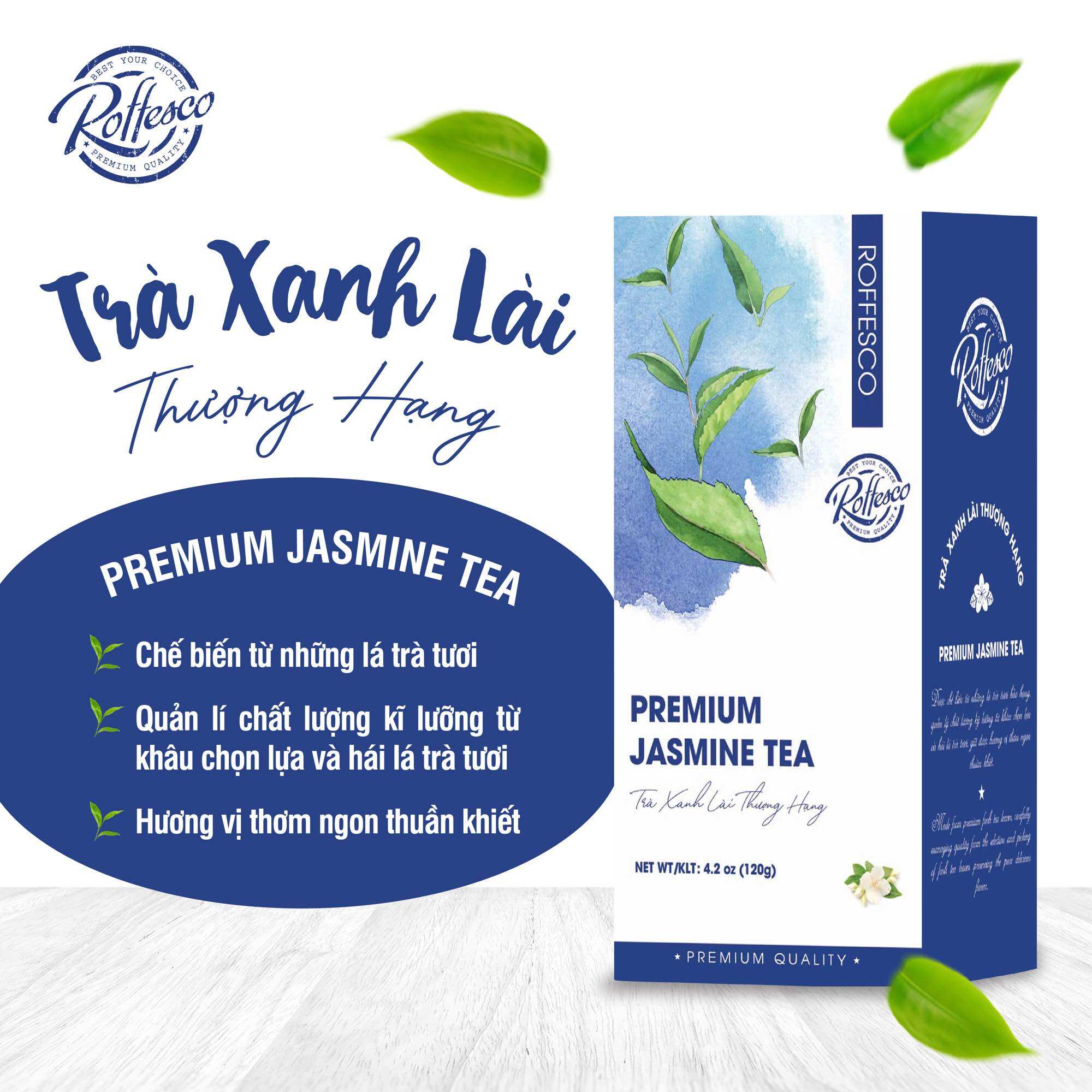  TRÀ XANH HOA LÀI THƯỢNG HẠNG ROFFESCO - PREMIUM JASMINE TEA Hương Thơm Nhẹ Nhàng Từ Hoa Lài Hộp 200g 