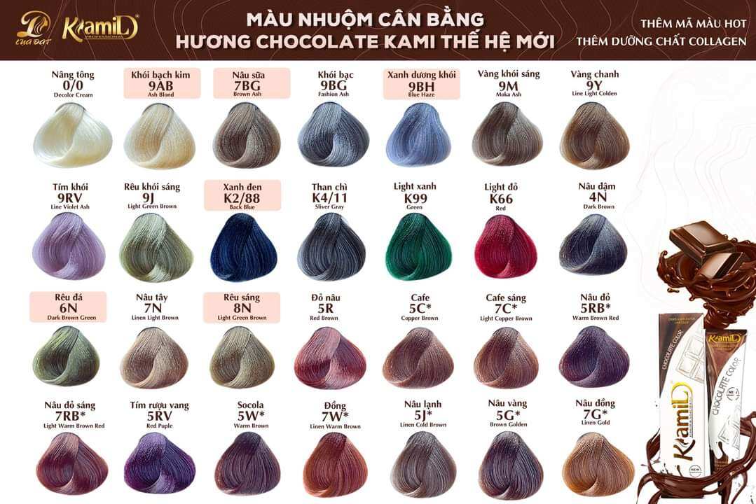 (KAMI) THUỐC NHUỘM TÓC KAMI FULL BẢNG MÀU, NHUỘM TÓC MÀU ĐẸP HƯƠNG SOCOLA (GIÁ SỈ - KHÔNG KÈM OXI)