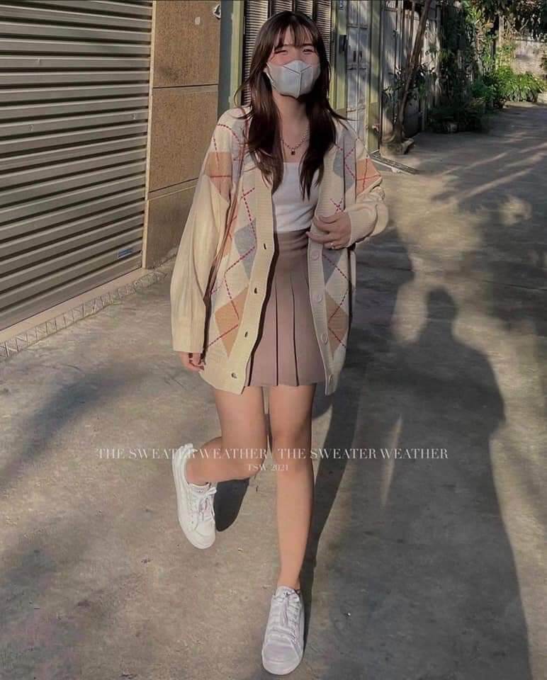 Áo khoác cardigan kẻ trám
