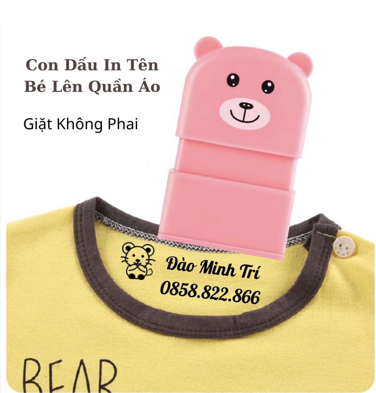 Con dấu in tên lên quần áo , giầy dép, mũ nón , đồ dùng học tập cho bé
