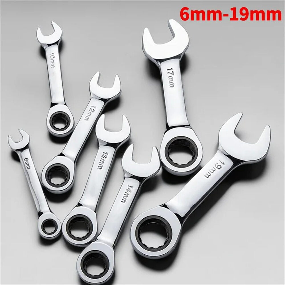 Bộ Cờ Lê Kết Hợp Hai Chiều 6mm-19mm, Cờ Lê Đơn Ngắn, Dụng Cụ Sửa Chữa Ốc Vít Với Bộ Phận Ratchet 72 Răng, Thép Crom-Vanadi