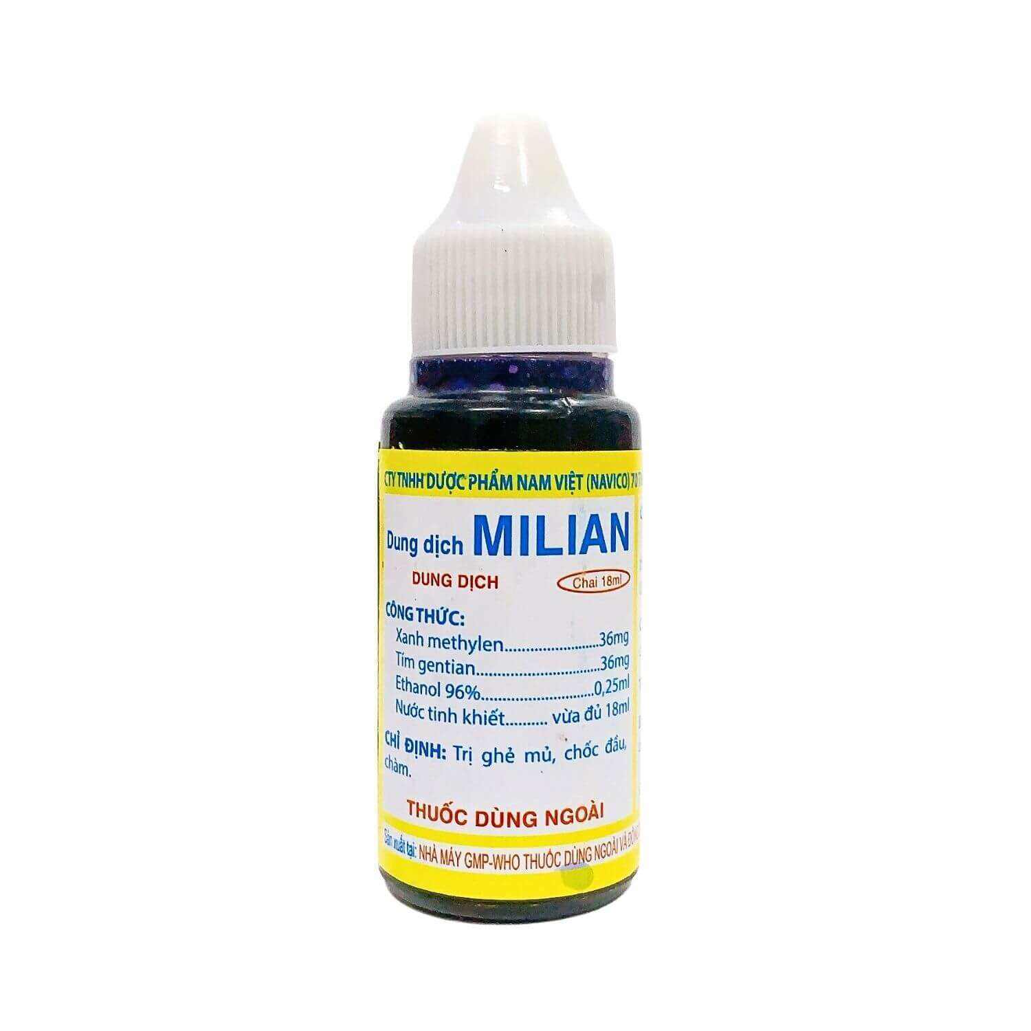 Dung Dịch Milian sát khuẩn chống nhiễm trùng da, nước xanh sát khuẩn hồ cá (Xanh MEthylen) chai 18ml