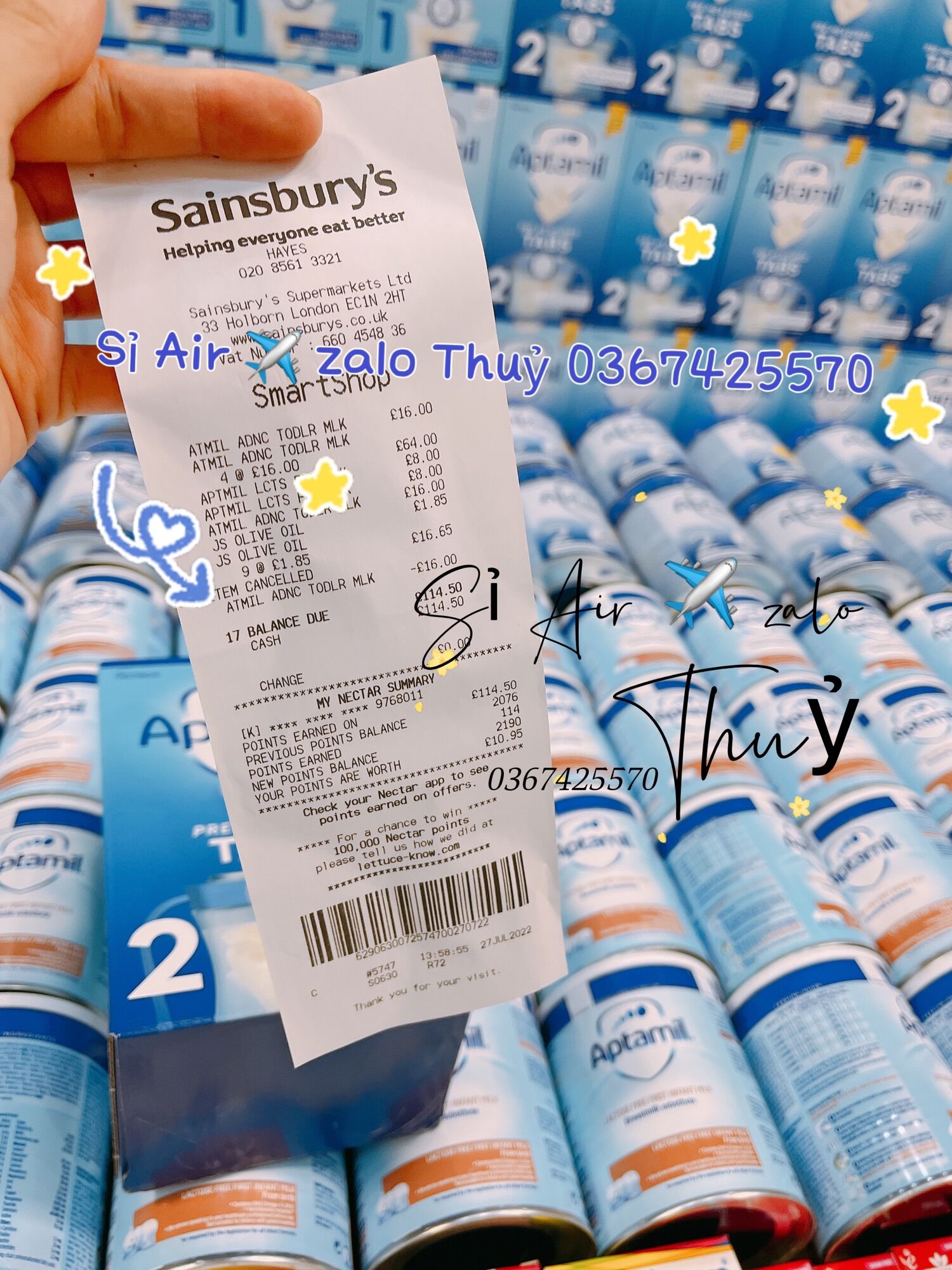 (Air ✈️ bill date 1/2025) Sữa Aptamil Free Lactose lon 400g của Uk