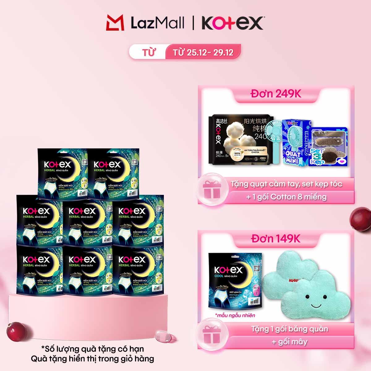   CHỈ 20h 31.12-03.01 QT Đơn 69K 149K 249K  Combo 8 BVS Kotex Ban Đêm Thảo Dược dạng quần cỡ L XL 2x8 miếng 