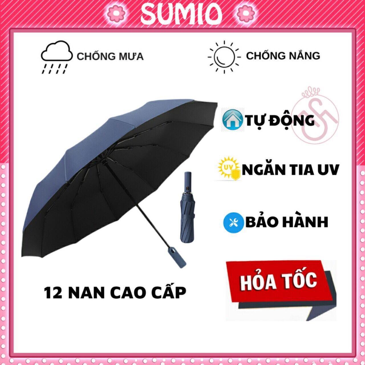 Ô Che Nắng Mưa 8 Nan Tự Động