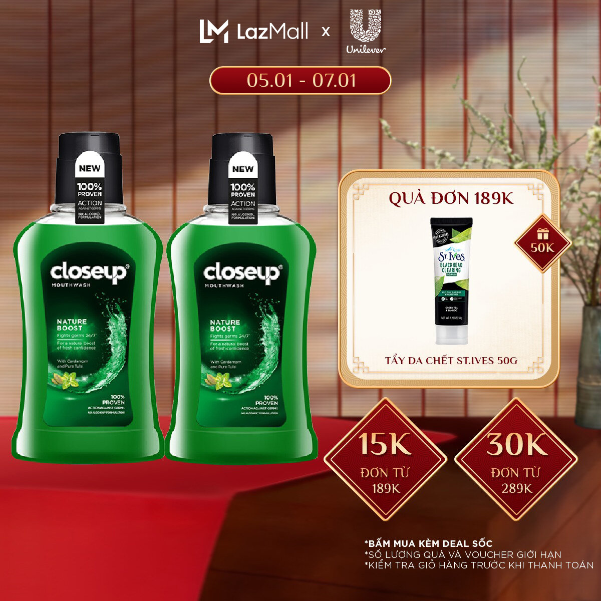 Combo 2 nước súc miệng CloseUp Nature Boost (300mlx2)