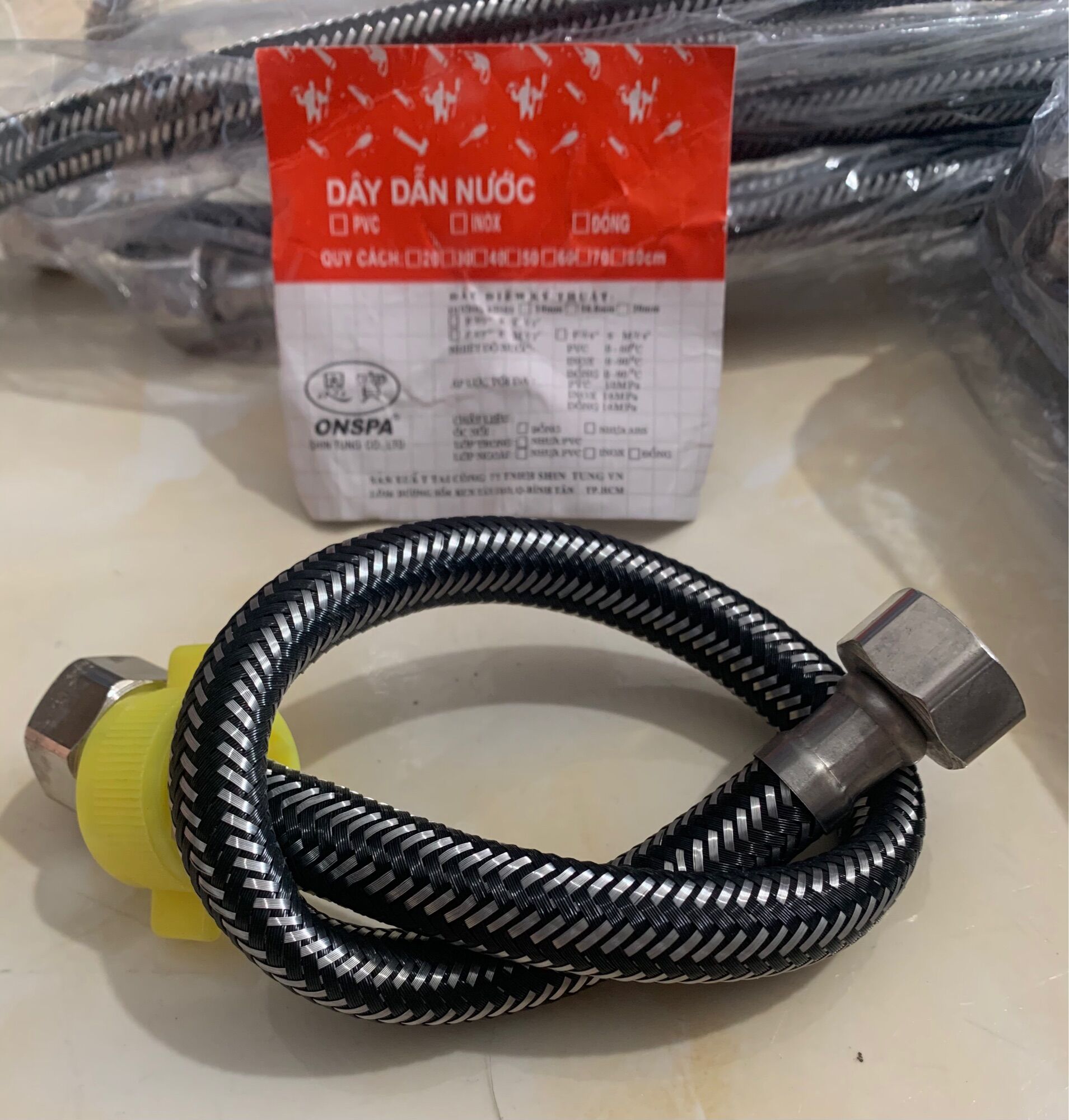 Dây cấp inox 40cm lắp bình nóng lạnh, bệt chậu, vòi rửa bát...