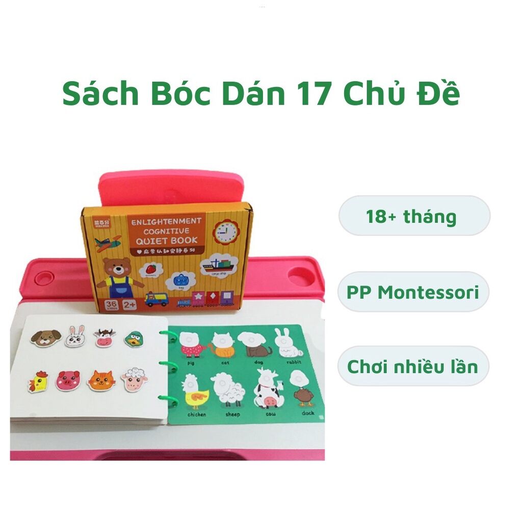 [ Bóc Dán 17 chủ đề ] Bộ Montessori 17 Chủ Đề-Bộ bóc dán toán học 16 chủ đề _Đồ Chơi Bộ Bóc Dán Dùng Nhiều Lần Cho Bé