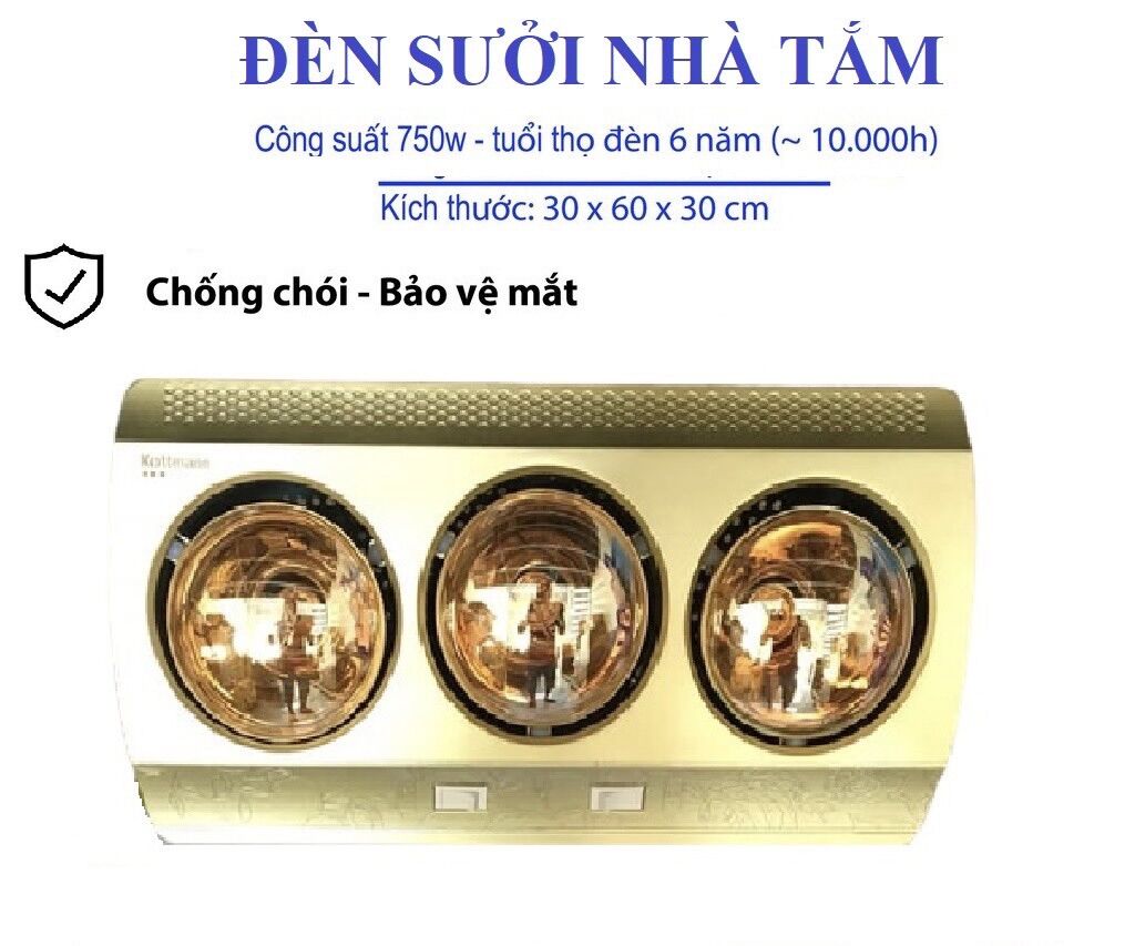 Đèn sưởi nhà tắm cao cấp 3 bóng Kottman