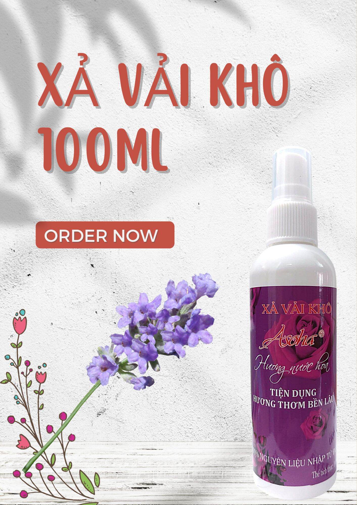 Xả vải khô, xịt thơm quần áo asoha 100ml