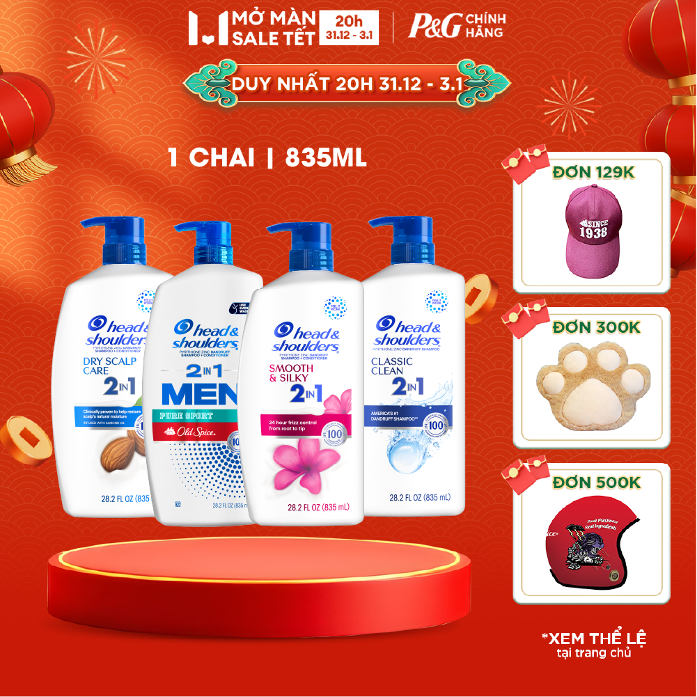 Dầu Gội Xả HEAD & SHOULDERS Nhập Khẩu Mỹ Sạch Gàu 2IN1 Hương Smooth & Silky Old Spice Pure Sport Classic Clean Dry Scalp Care Chai 835ML