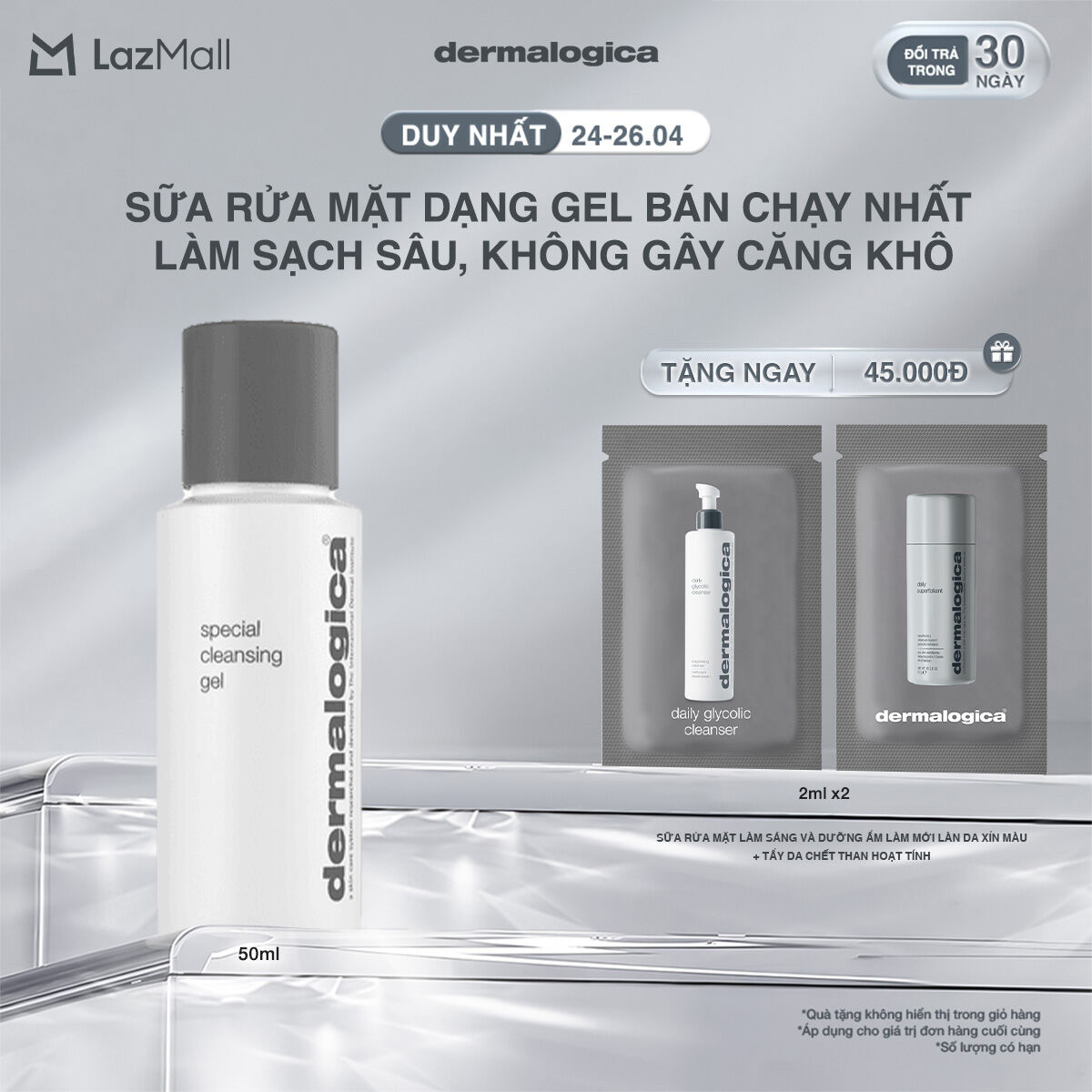 Sữa rửa mặt Dermalogica Special Cleansing Gel Travel size 50ml lành tính không chứa xà phòng