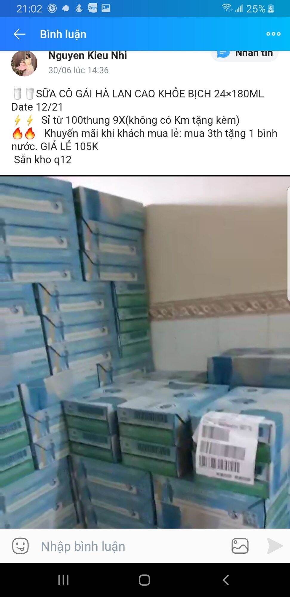 Sữa tươi Cô Gái Hà Lan thùng 24 bịch 180ml